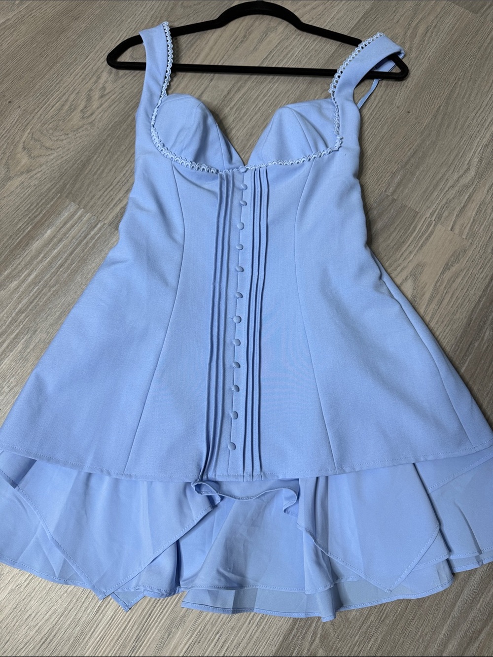 Oh Polly Light Blue Bustier Mini Dress with Layered Hem - Picture 4 of 5